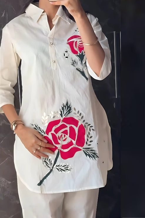 Cotton Pink Lotus Western Co-ords Set Style.