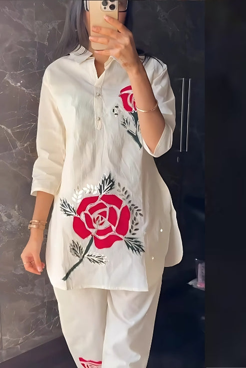 Cotton Pink Lotus Western Co-ords Set Style.