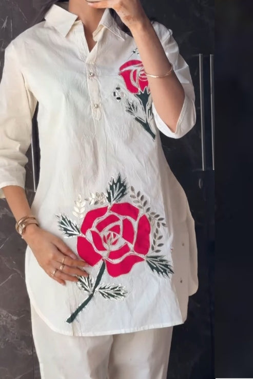 Cotton Pink Lotus Western Co-ords Set Style.