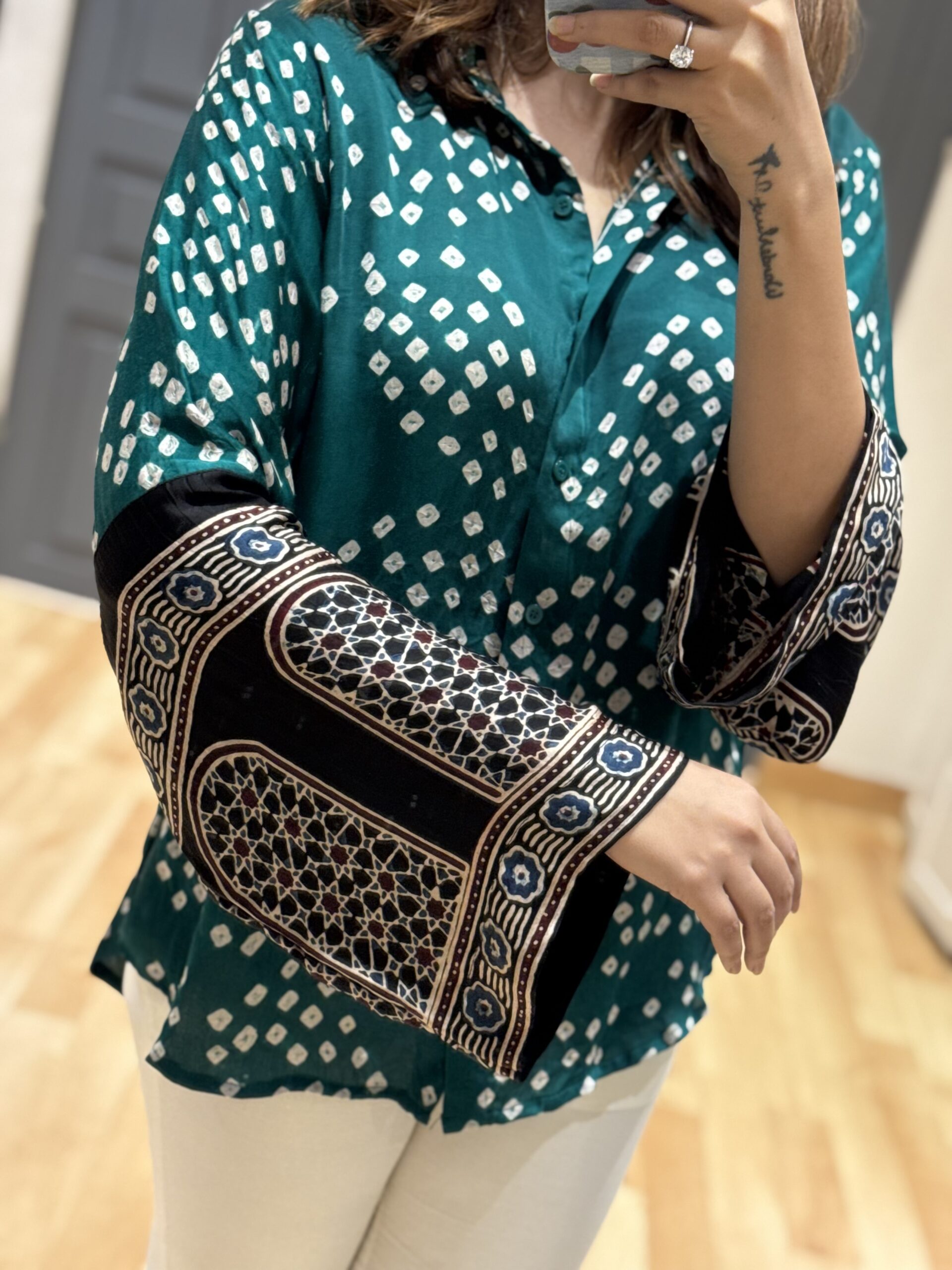 Sufi Silk Bandhani Ajrak heritage Shirt & Pant Style