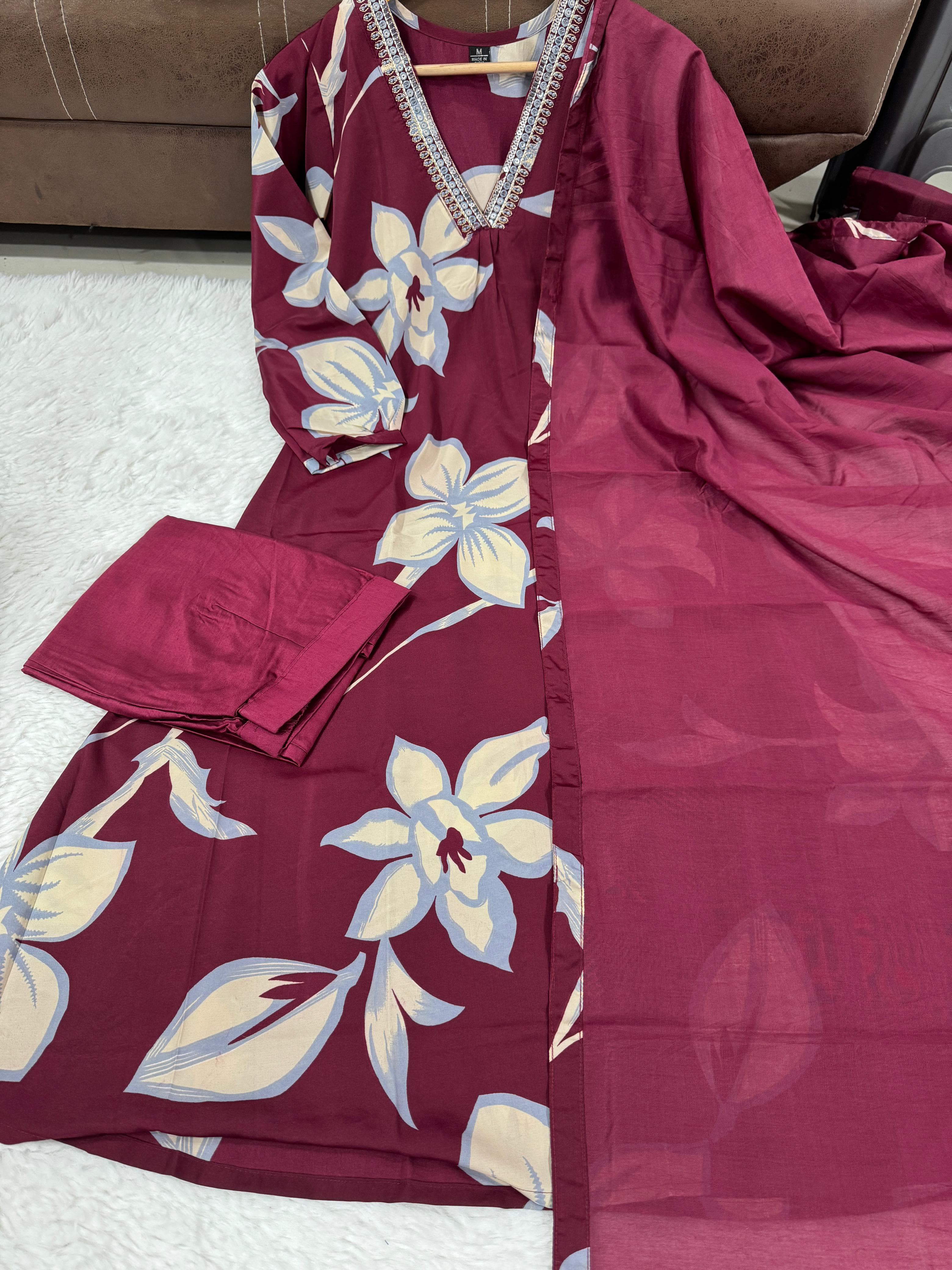Beliza Purple Suit Set & Dupatta by Designer