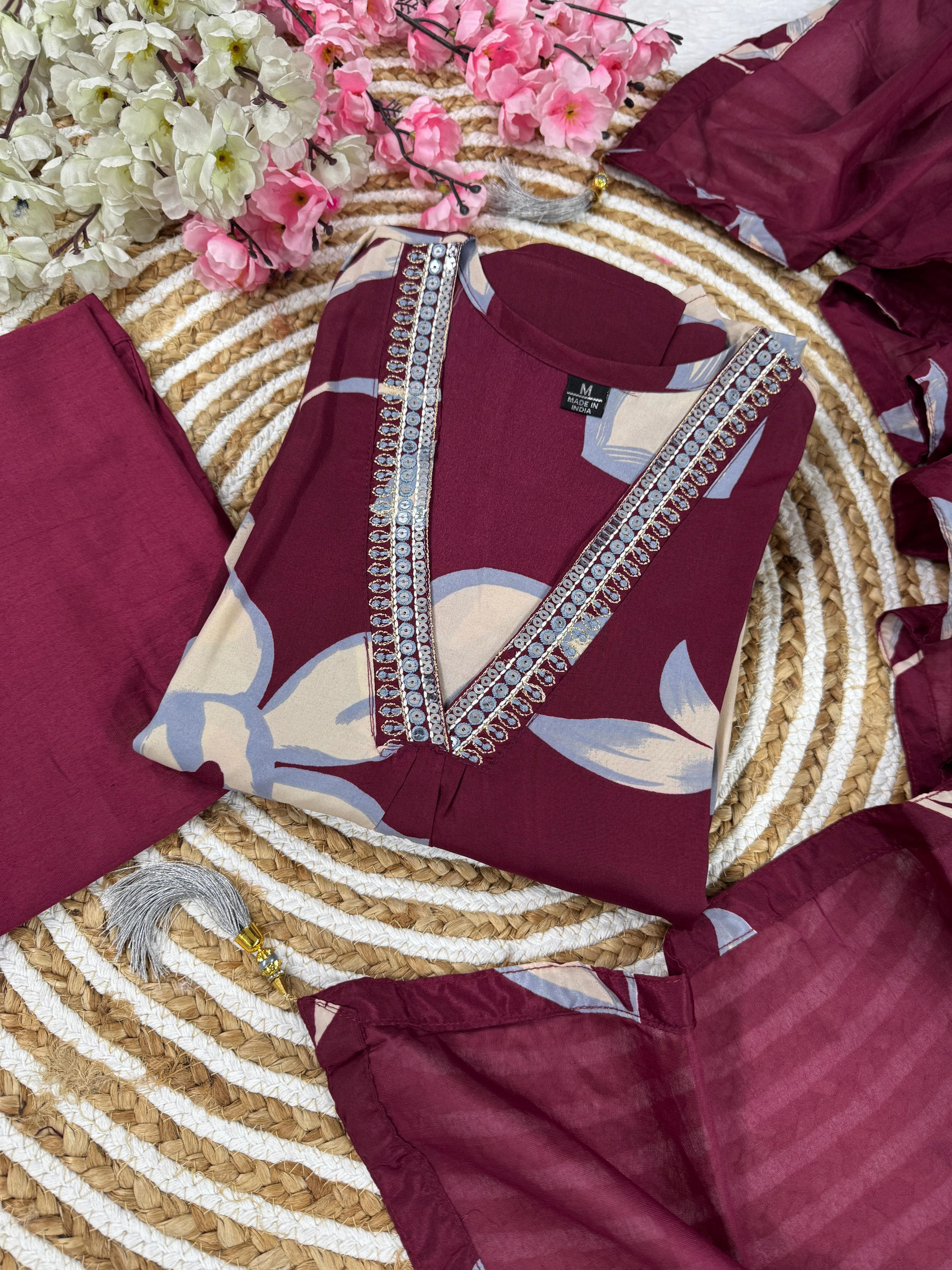 Beliza Purple Suit Set & Dupatta by Designer