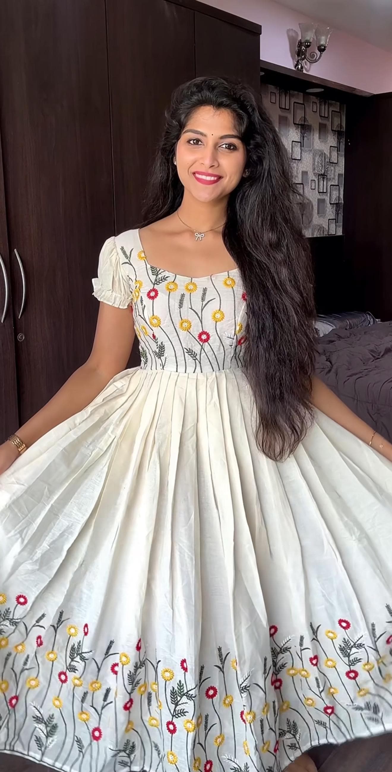 maxi Pure Cotton White Stylish Frock for Women