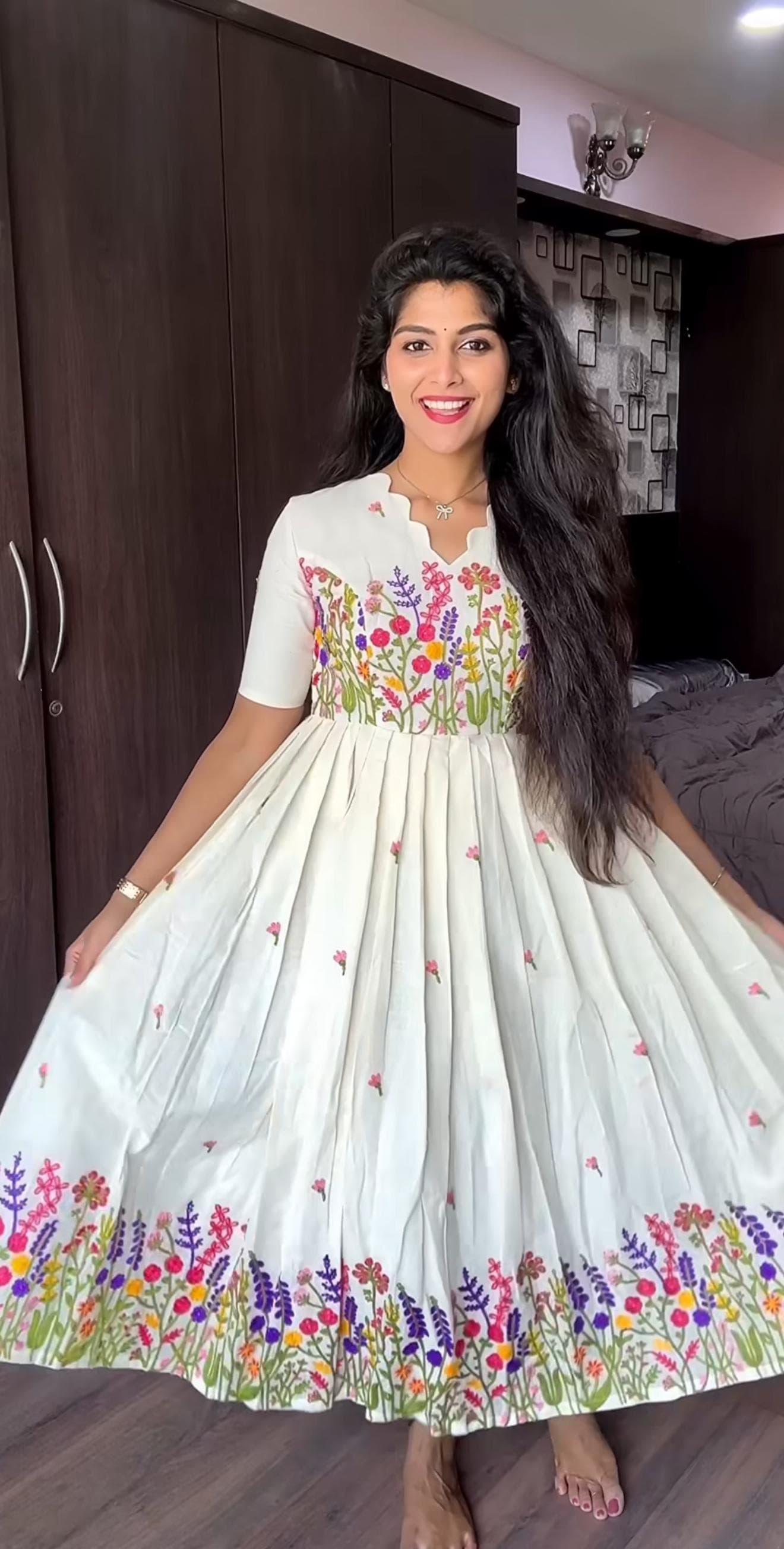 maxi Pure Cotton White Stylish Frock for Women