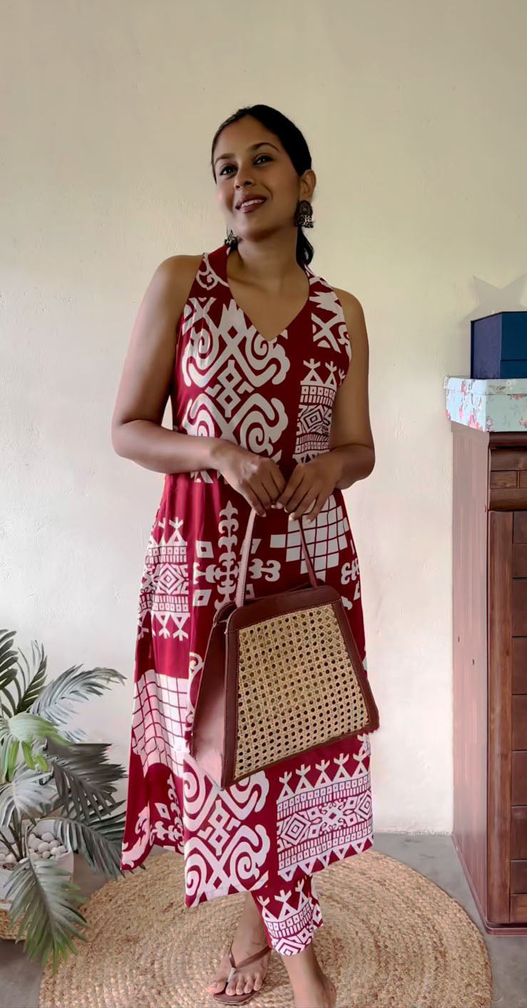 Indigo Motif Print A-Line Kurta Set for Women
