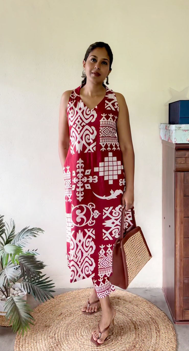 Indigo Motif Print A-Line Kurta Set for Women