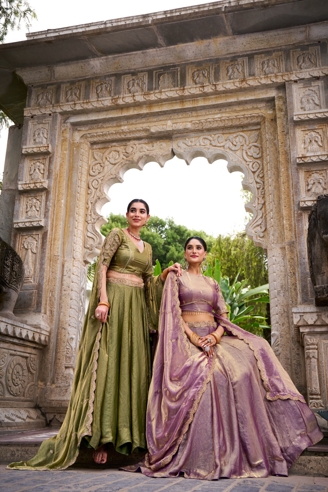 Kanthakala Dreamy Pastel Fendi Lehenga Choli Set with Gold Lace and Dupatta