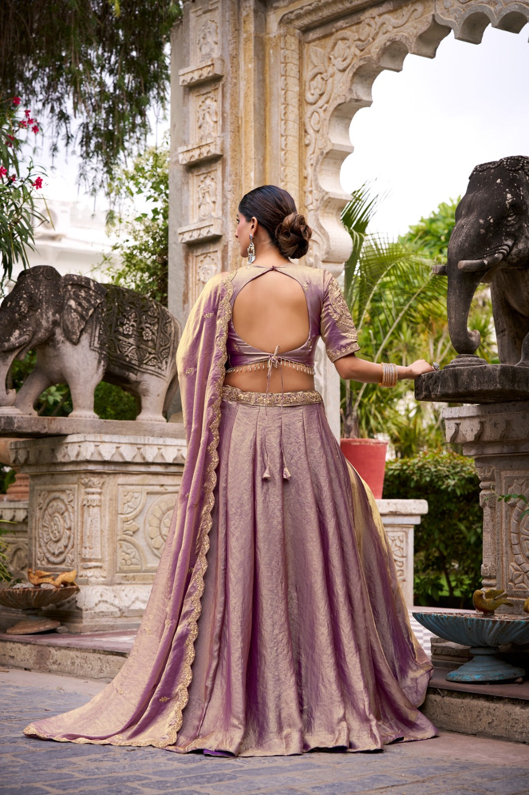 Kanthakala Dreamy Pastel Fendi Lehenga Choli Set with Gold Lace and Dupatta
