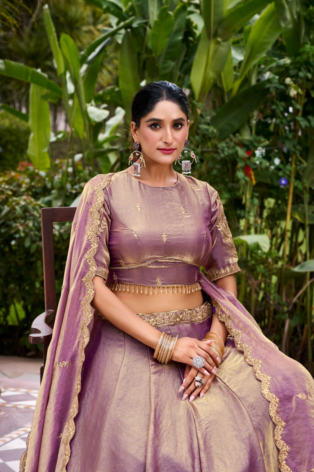 Kanthakala Dreamy Pastel Fendi Lehenga Choli Set with Gold Lace and Dupatta