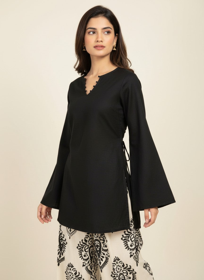 Elisha Black Short Kurta and Printed Farshi Salwar Set