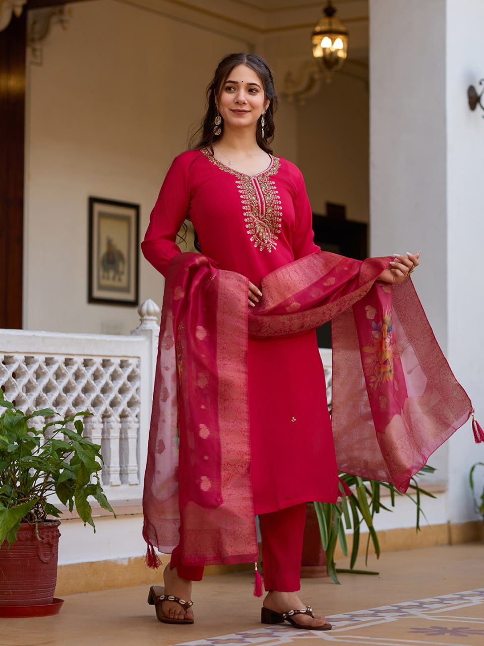 Peach Rose Designer Suit Set by Kanthas