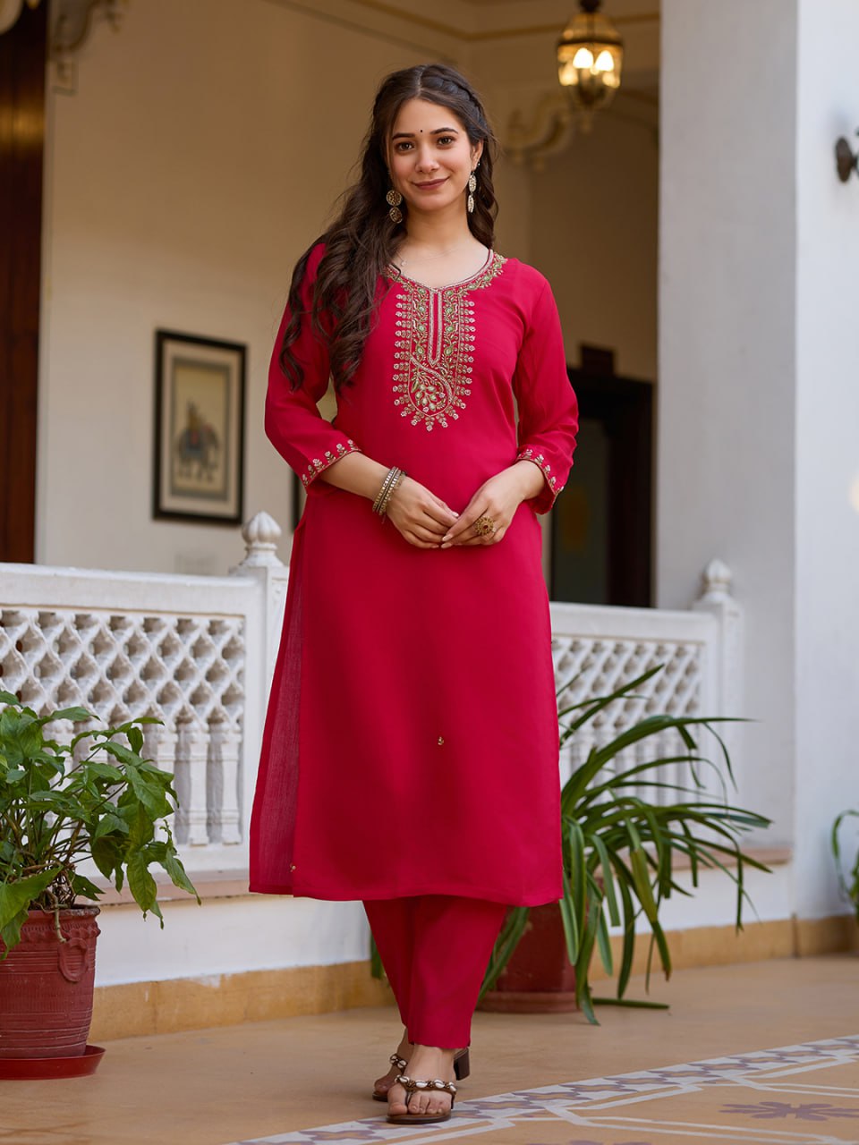 Peach Rose Designer Suit Set by Kanthas