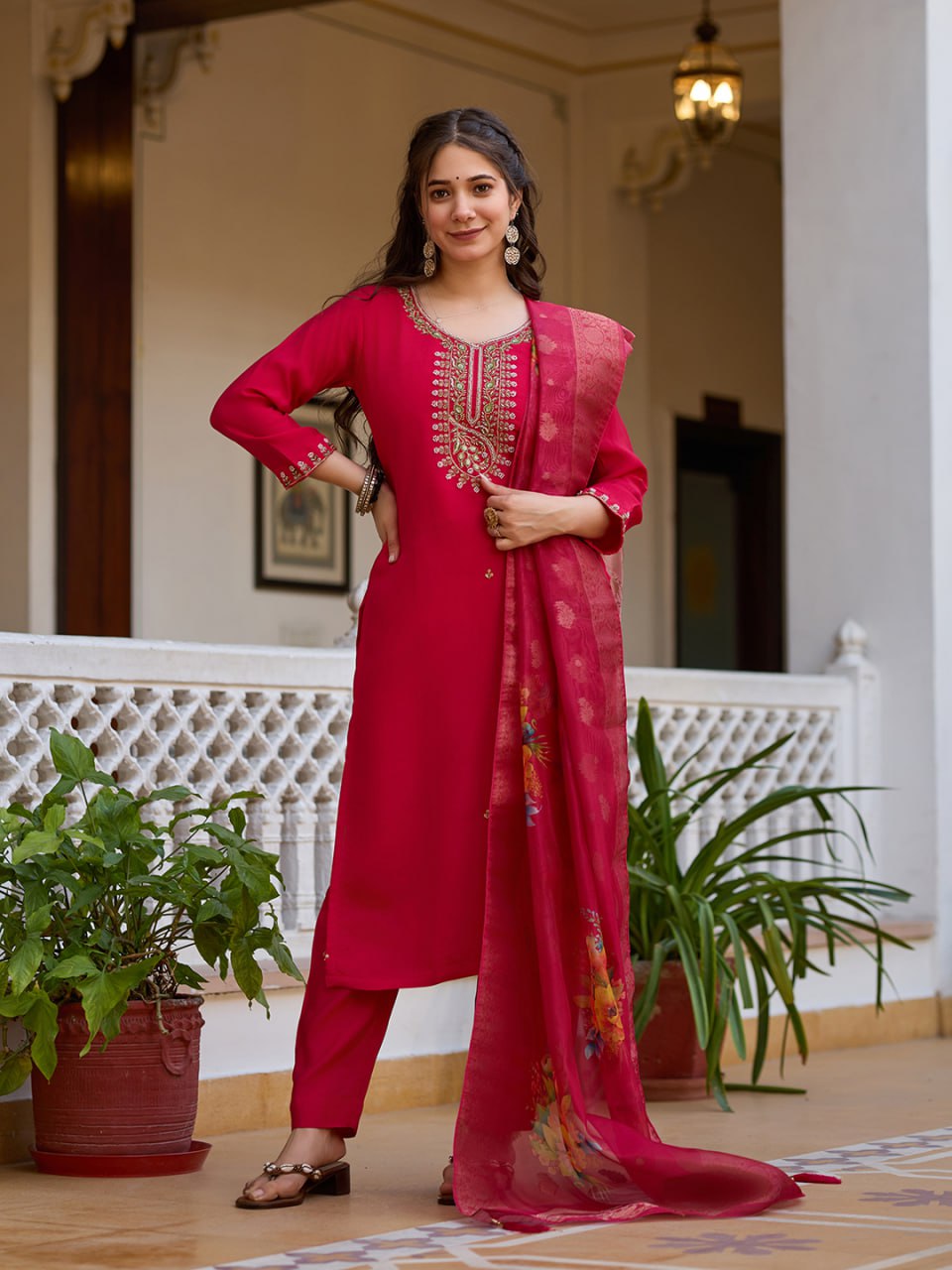 Peach Rose Designer Suit Set by Kanthas