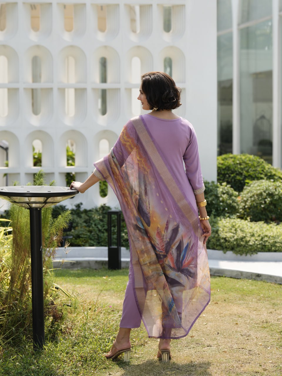 Mitisha Lovender Suit Set & Dupatta by Designer