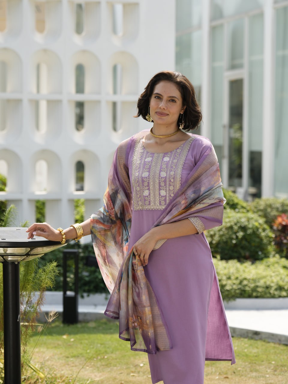 Mitisha Lovender Suit Set & Dupatta by Designer