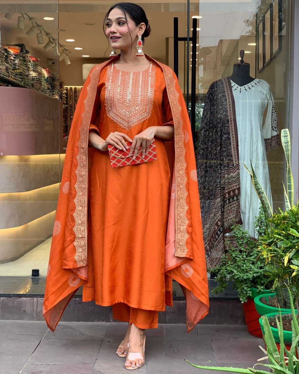 Rust Radiance Anarkali Set by Designer