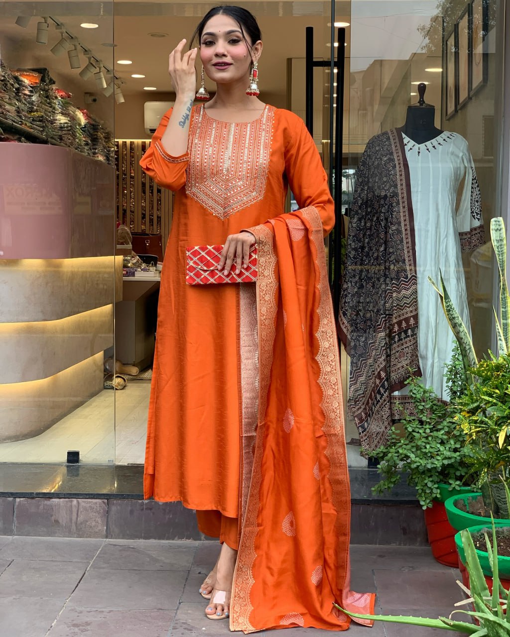 Rust Radiance Anarkali Set by Designer
