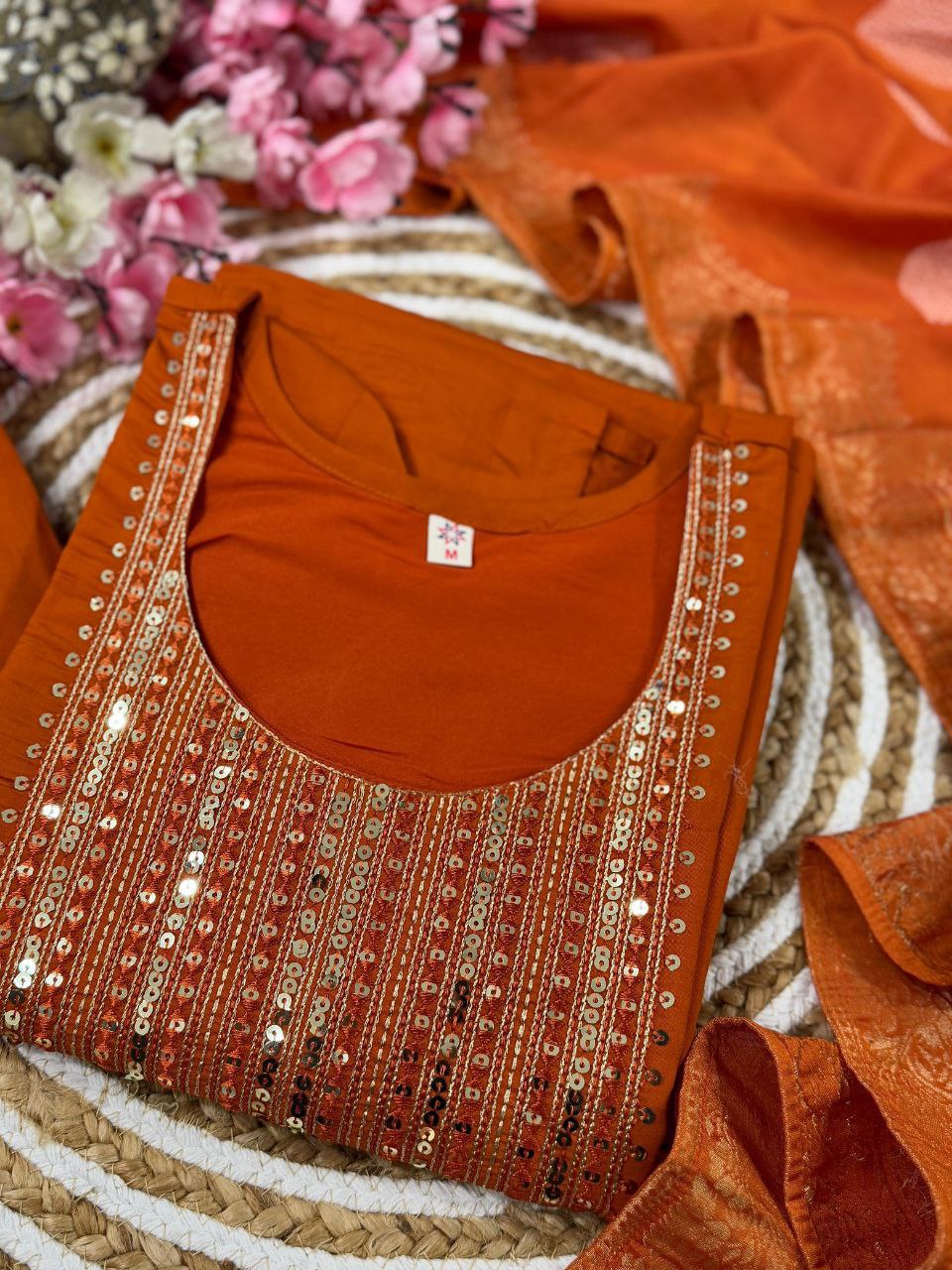 Rust Radiance Anarkali Set by Designer