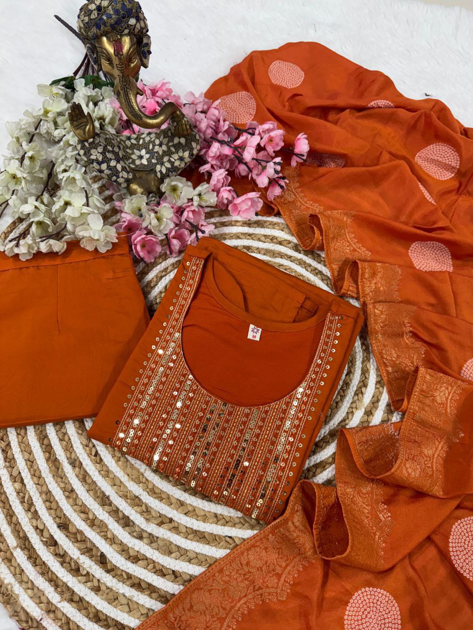 Rust Radiance Anarkali Set by Designer