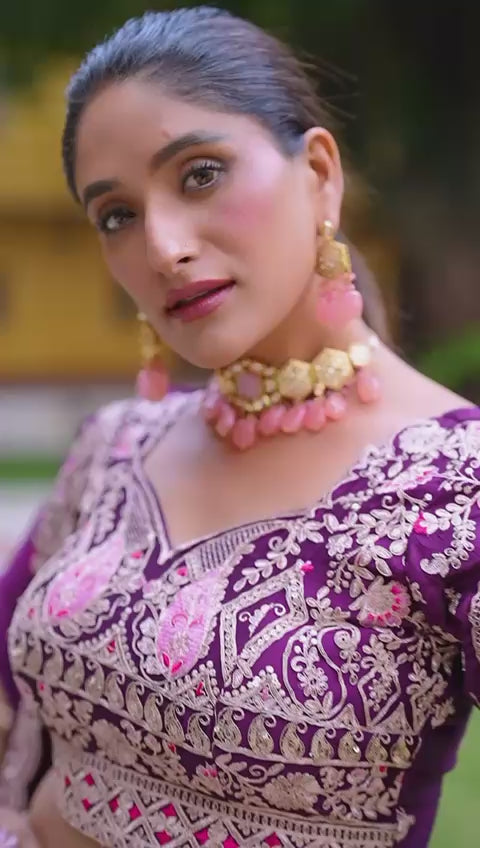 Kanthakala Style kahkasha Embroidery Rangoli Crush lengha Choli(semi-stitched).